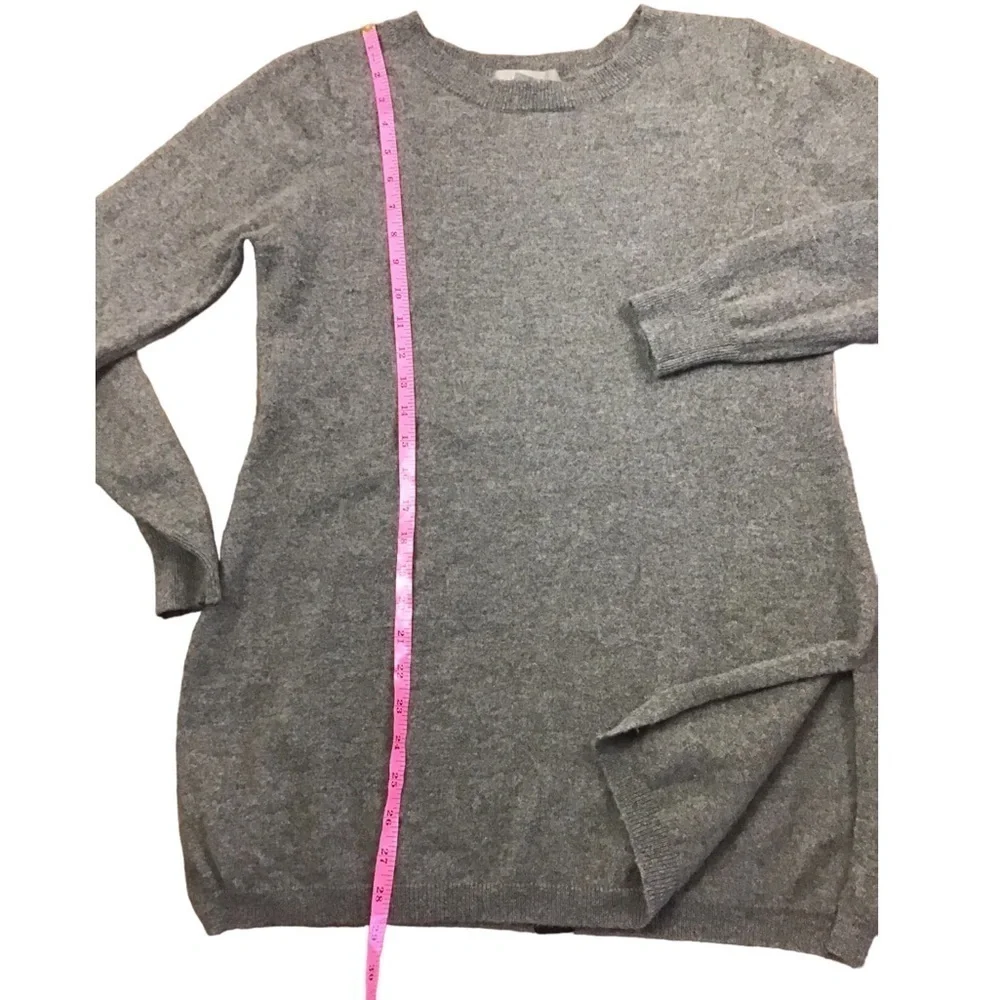 Ply Cashmere Women’s XL Crew Neck Gray Tunic Sweater Black Stripe on Back